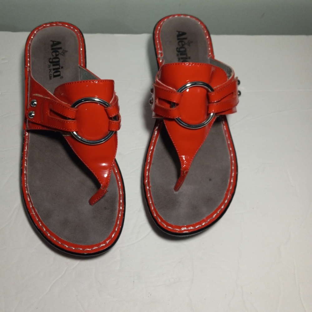 Alegria Casual Slip On Wedge Thong Leather Sandal Womens Size 10OL-107 Red